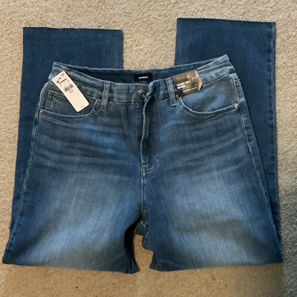 Express Women's Blue Straight ankle L Flexx hyper stretch Jeans NWT